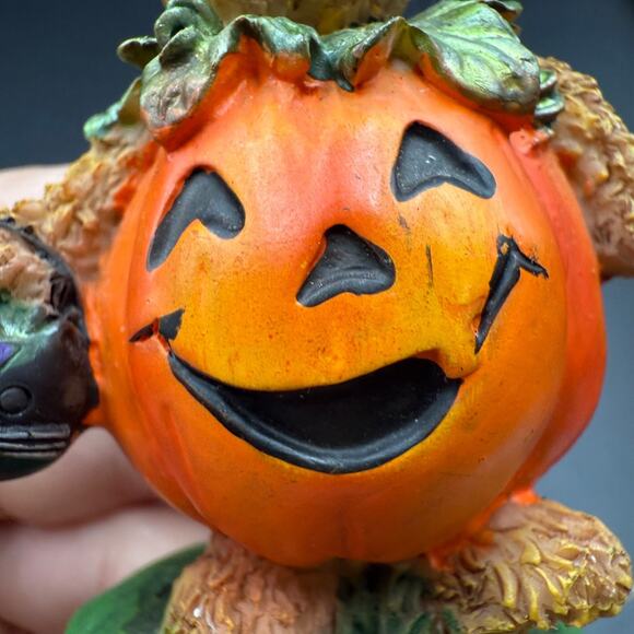 Vintage Pumpkin Teddy Bear Figurine Halloween Mini Statue - Picture 10 of 10